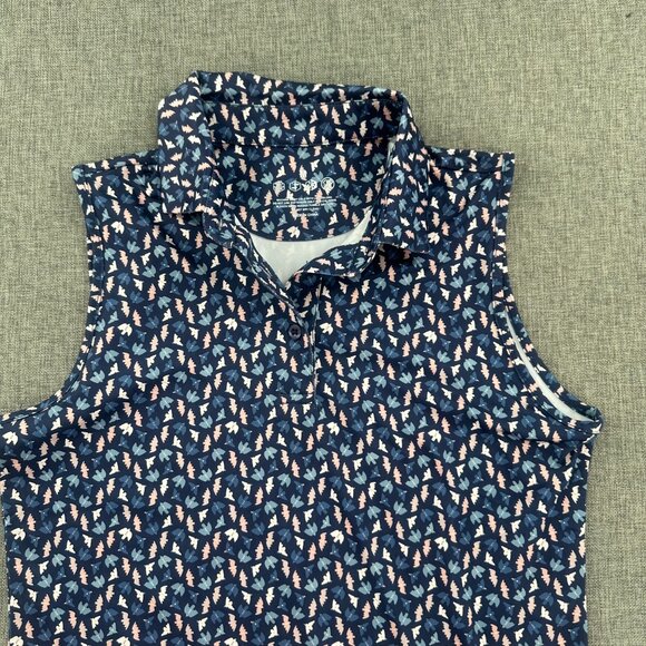 Coby Stevens Womens Golf Tank top Collared Medium Birds Print Blue Peach - Picture 2 of 10